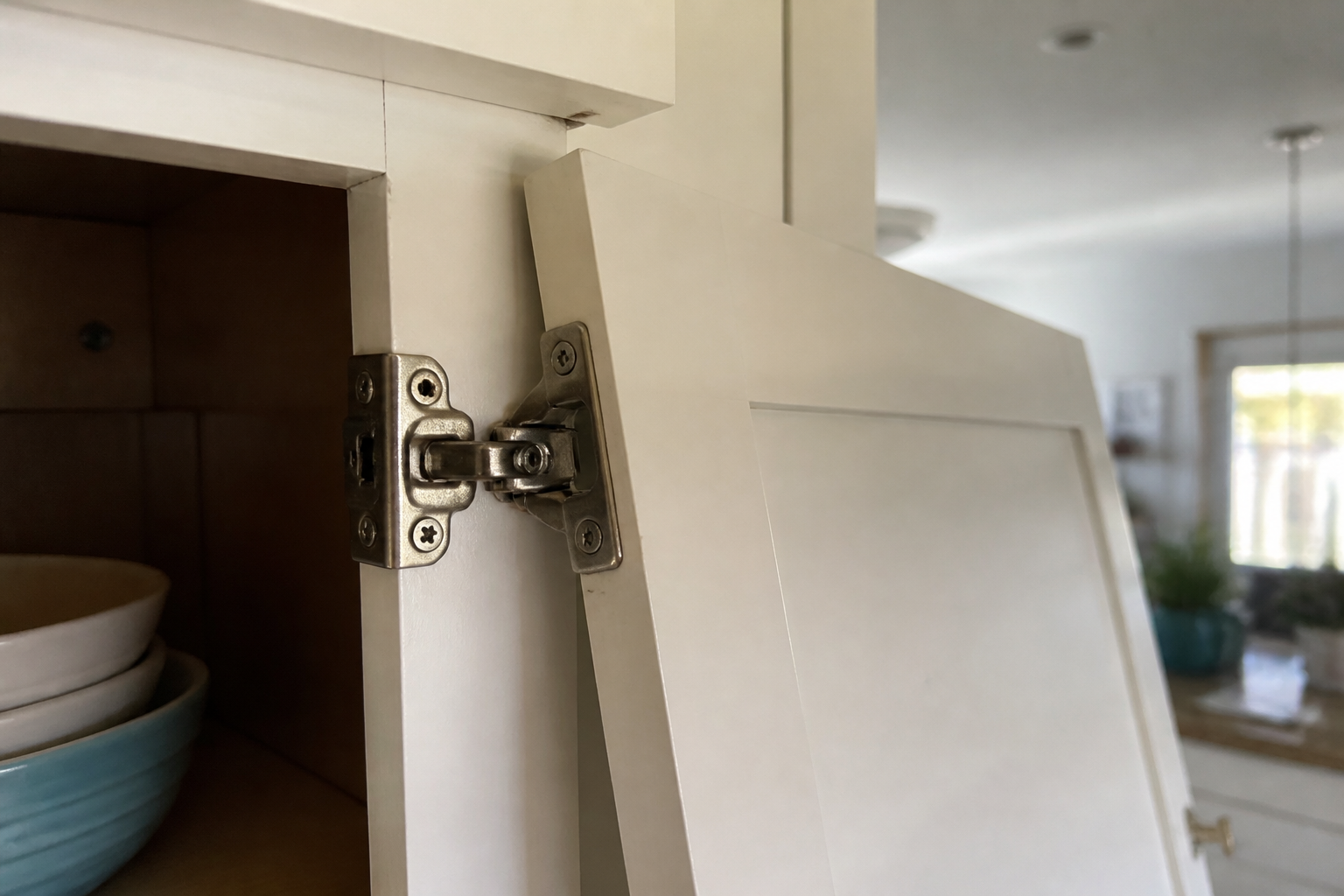 Uploaded photo of a loose cabinet hinge